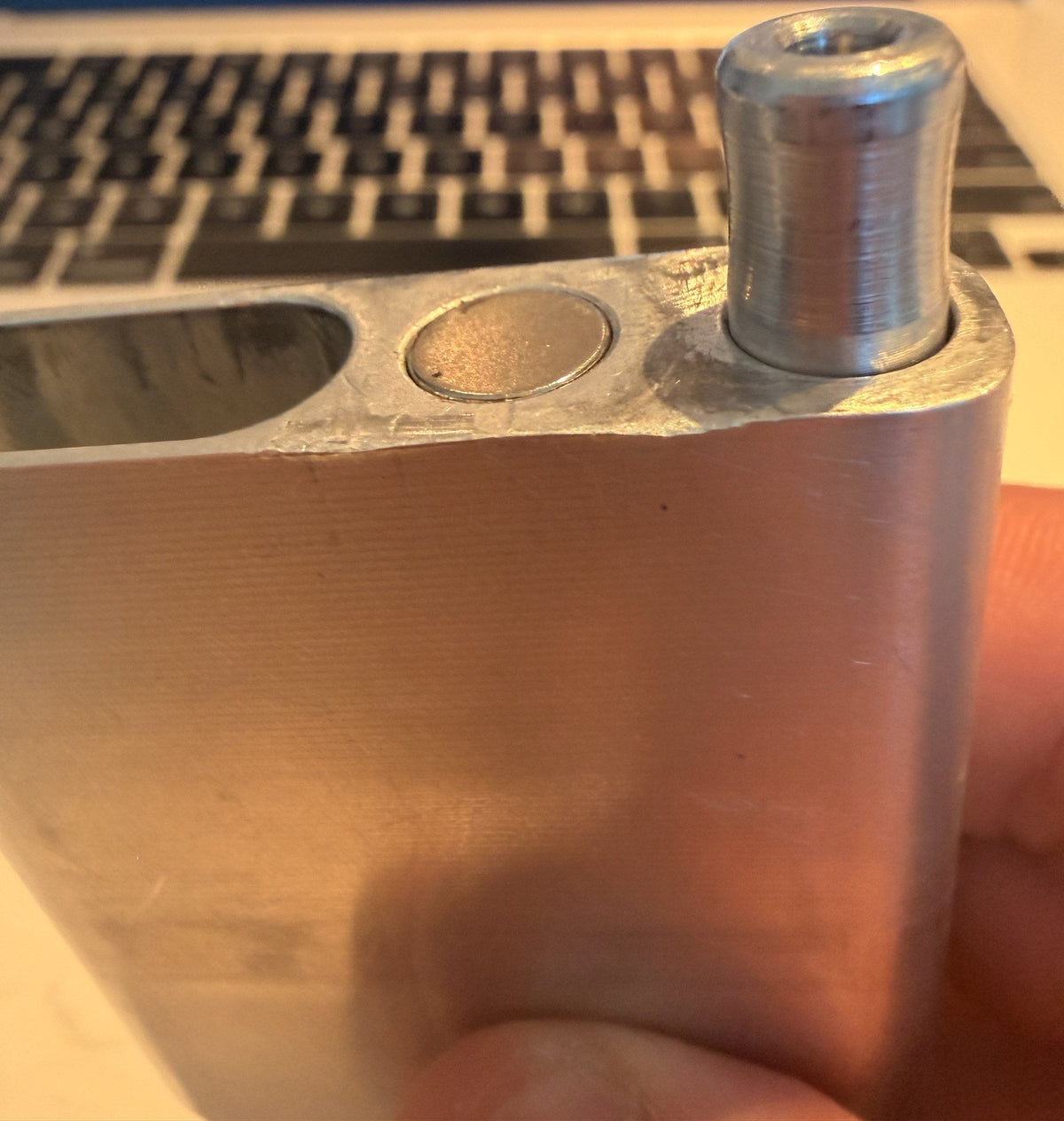 The Lil' Duggie prototype with its top edge dented along the seam