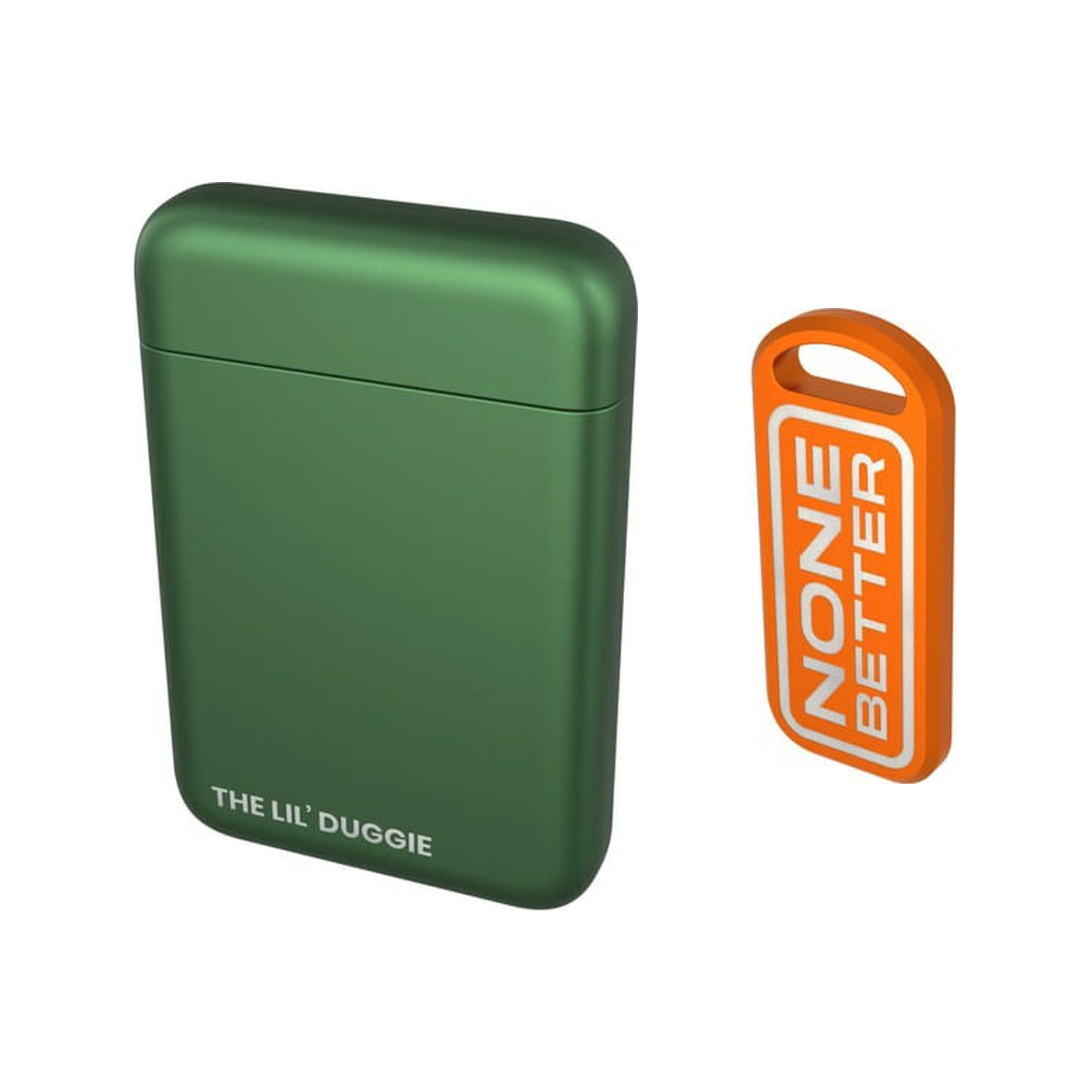 The Lil' Duggie in Forest Green with the None Better Keychain in Burnt Orange
